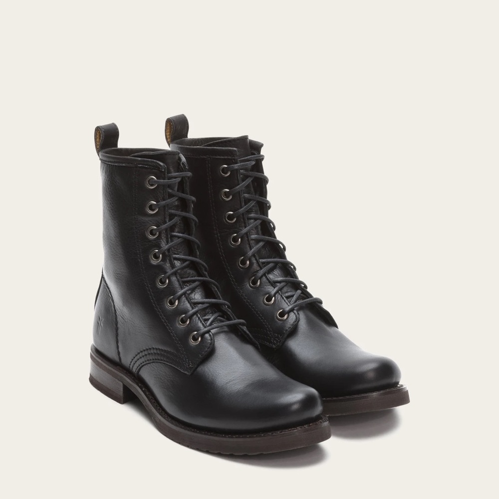 Frye Black Leather Combat Boots